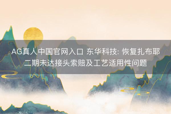 AG真人中国官网入口 东华科技: 恢复扎布耶二期未达接头索赔及工艺适用性问题