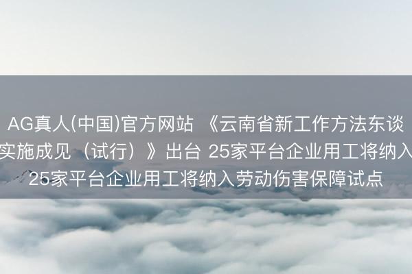 AG真人(中国)官方网站 《云南省新工作方法东谈主员劳动伤害保障实施成见(试行)》出台 25家平台企业用工将纳入劳动伤害保障试点